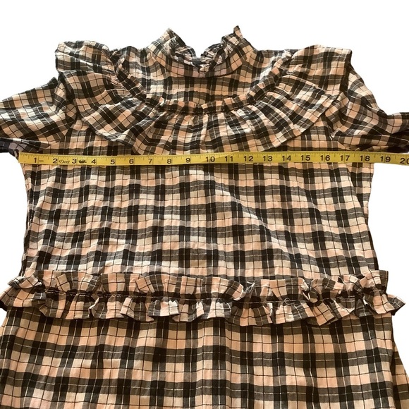 GANNI Channa Ruffled Plaid High-Neck Mini Dress | Size 6-8 - Picture 6 of 10